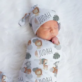 Modern Lion Personalized Newborn Swaddle Set